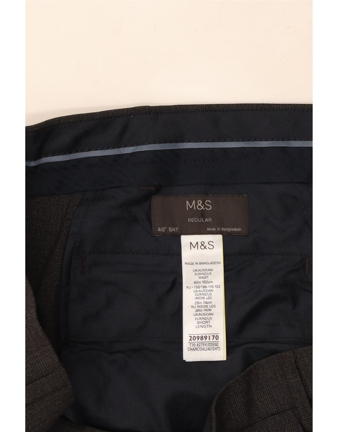 MARKS & SPENCER Herre Regular Fit Chinobukser W40 L28 Grå polyester