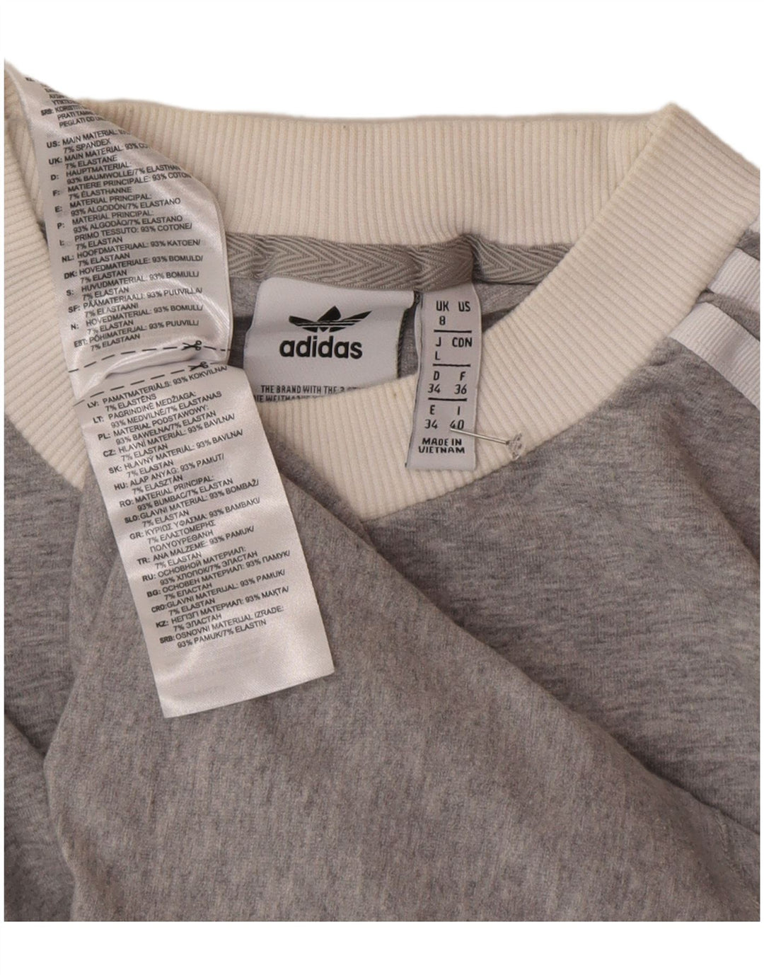 Adidas Dame Top Langærmet UK 8 Lille Grå Bomuld