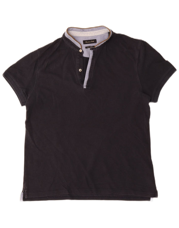 Massimo Dutti Mens Polo Shirt Medium Navy Blue Colourblock Cotton