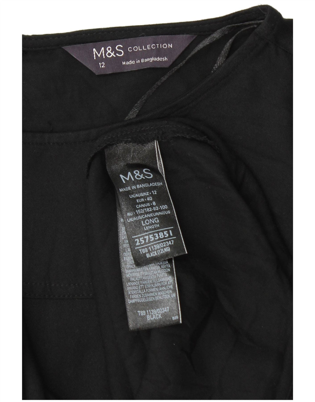 Marks & Spencer Dame 3/4-ærmet Shift Dress UK 12 Medium Black Viscose