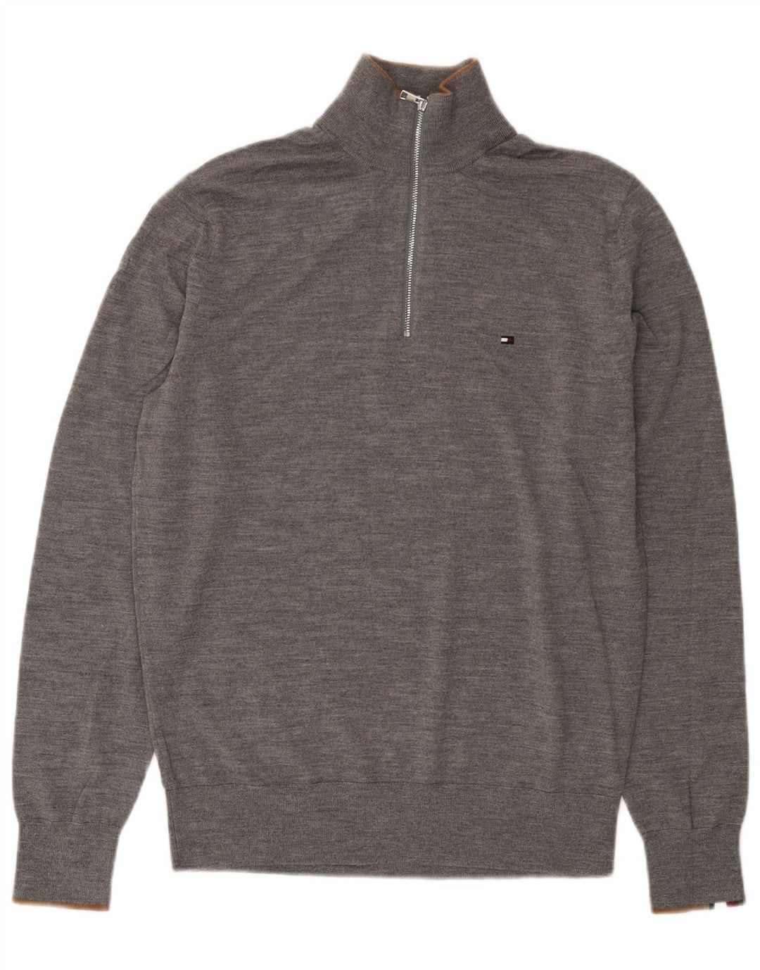 Tommy Hilfiger Herre Zip Neck Jumper Sweater Medium Grå Merinould
