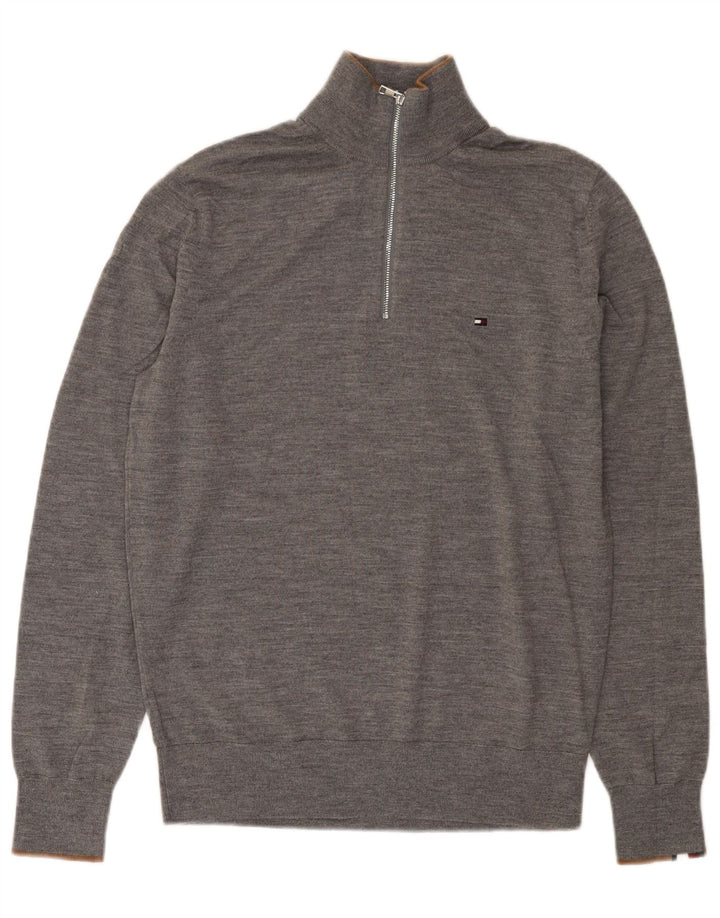 Tommy Hilfiger Herre Zip Neck Jumper Sweater Medium Grå Merinould