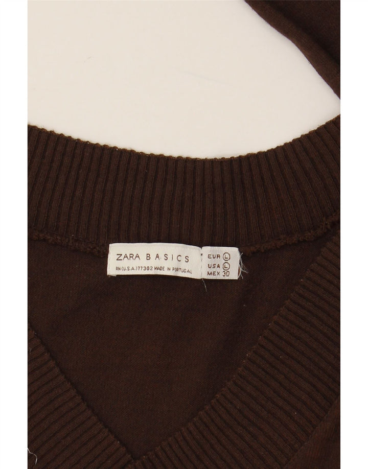 Zara Dame Top Langærmet UK 14 Stor Brun Viscose