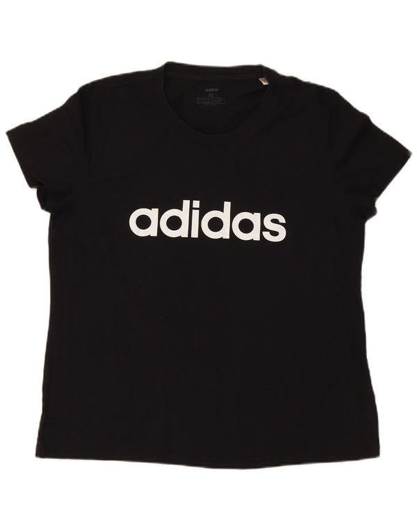 ADIDAS Womens Graphic T-Shirt Top UK 20/22 XL Black Cotton