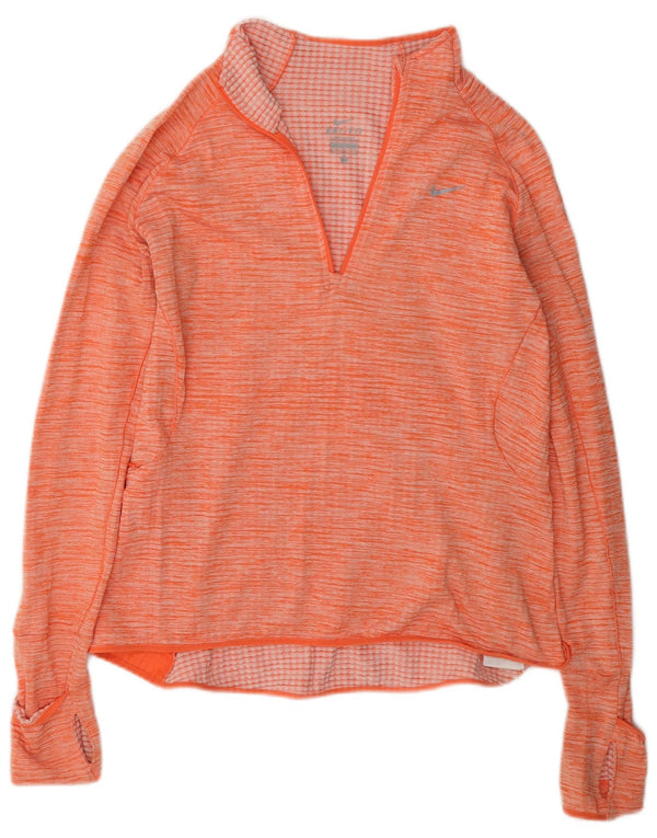 Nike Dame Dri Fit Pullover Træningsdragt Top UK 14 Medium Orange Flecked