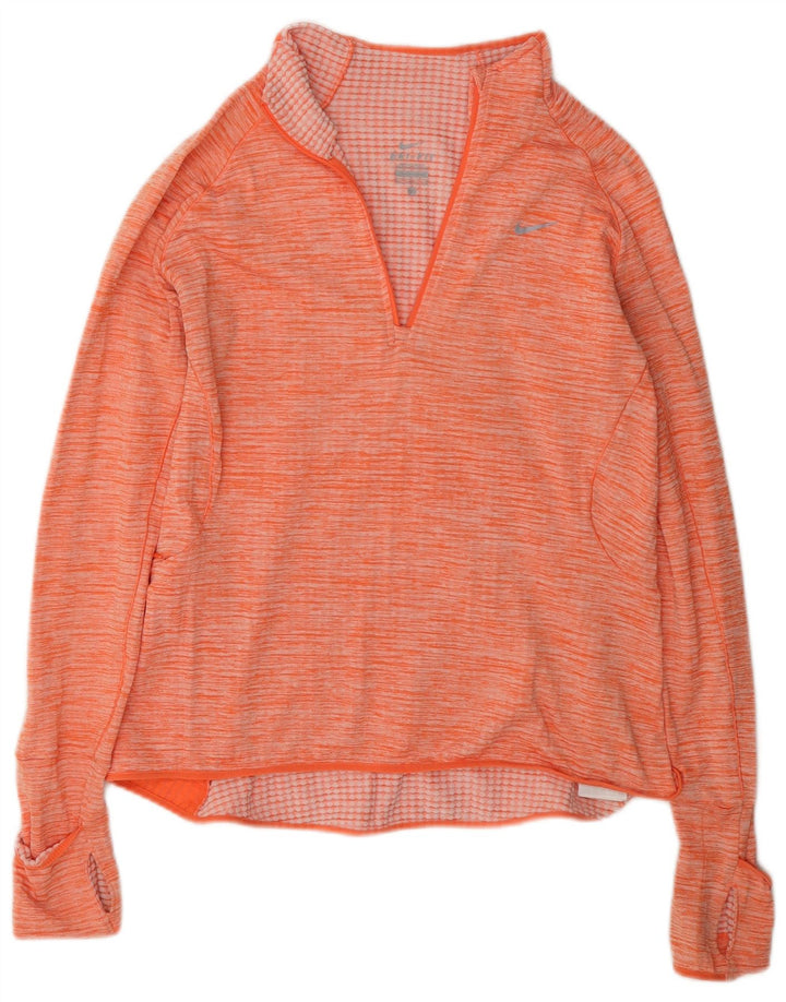 Nike Dame Dri Fit Pullover Træningsdragt Top UK 14 Medium Orange Flecked