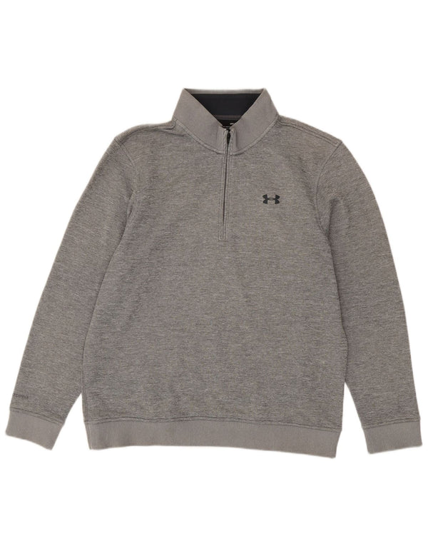 Under Armour Herre Cold Gear Zip Neck Sweatshirt Jumper Large Grå Flecked