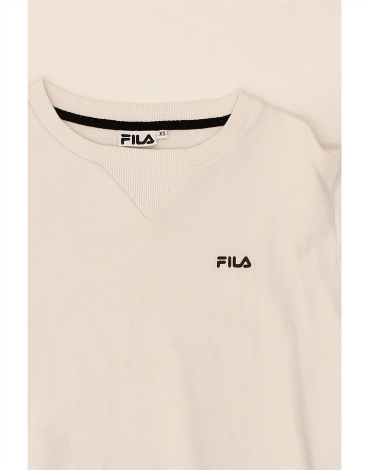 FILA Womens Sweatshirt Jumper UK 6 XS White Cotton Vintage Fila and Second-Hand Fila from Messina Hembry 