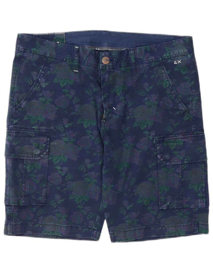 Sun68 Herre Cargo Shorts W34 store marineblå blomster bomuld