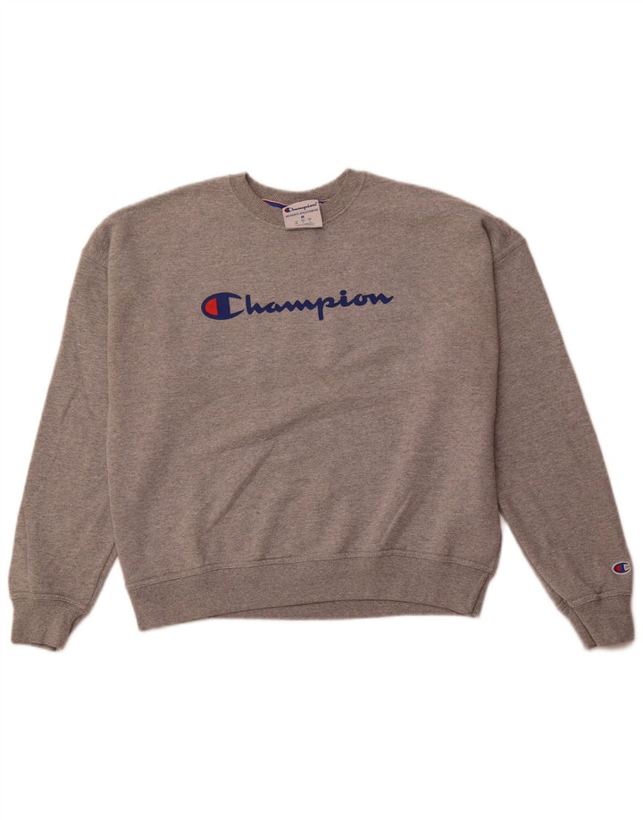 CHAMPION Dame Grafisk Sweatshirt Jumper UK 14 Medium Grey Bomuld