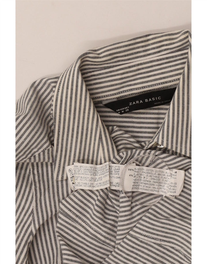 Zara Dameskjorte UK 12 Medium Grey Nålestribet bomuld