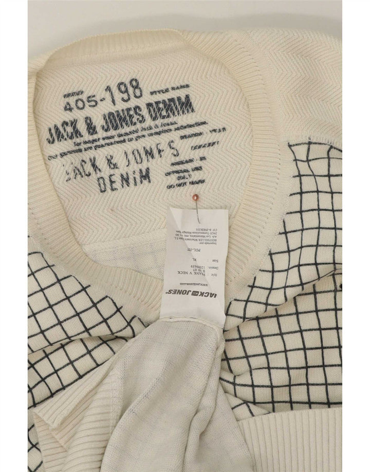 Jack & Jones Herre V-hals sweater XL Hvid ternet bomuld