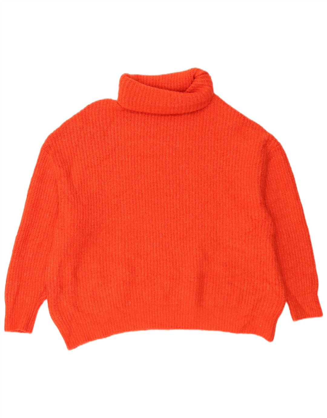 Zara Dame Oversized Roll Neck Jumper Sweater UK 16 Stor Orange Akryl
