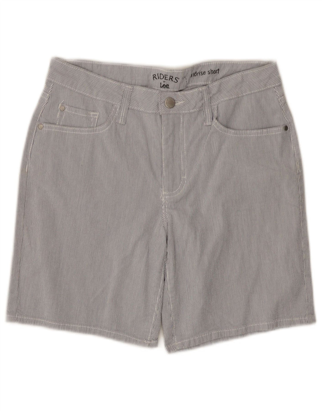 Lee Womens Riders Mid Rise Casual Shorts W28 Medium Blue Pinstripe