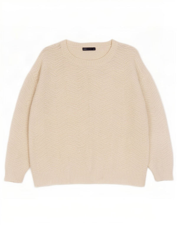 Marks & Spencer Dame Boat Neck Jumper Sweater UK 16 Large White Chevron