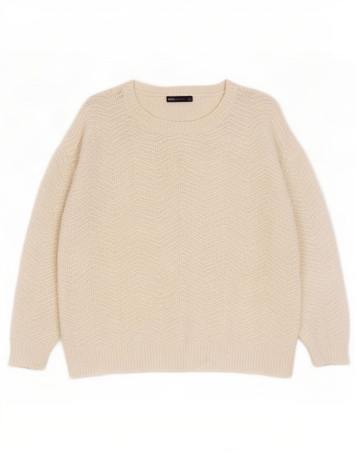 Marks & Spencer Dame Boat Neck Jumper Sweater UK 16 Large White Chevron