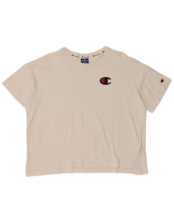 Champion Womens Crop T-Shirt Top UK 16 Stor Hvid Bomuld