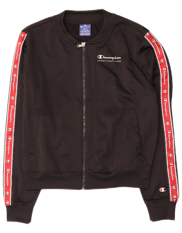 Champion Womens Crop Graphic Tracksuit Top Jacket UK 10 Small Black