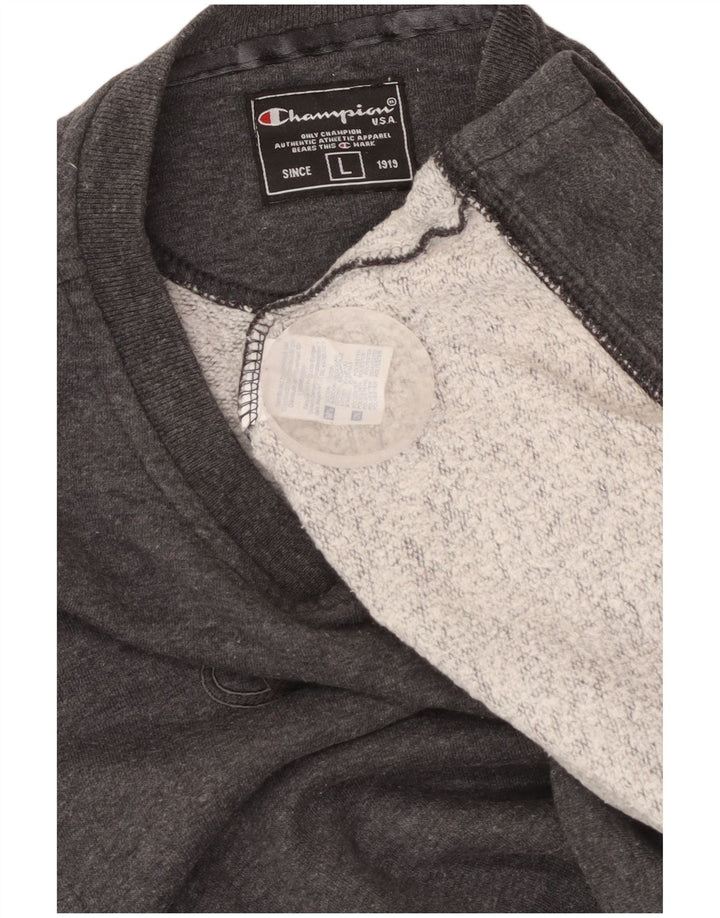 CHAMPION Dame Grafisk Sweatshirt Jumper UK 16 Stor Grå Bomuld