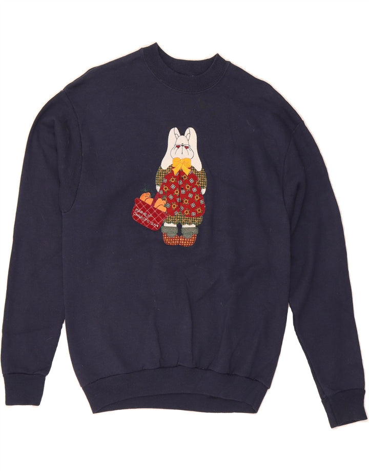 LEE Womens Graphic Sweatshirt Jumper UK 14 Medium Navy Blue Cotton Vintage Lee and Second-Hand Lee from Messina Hembry 