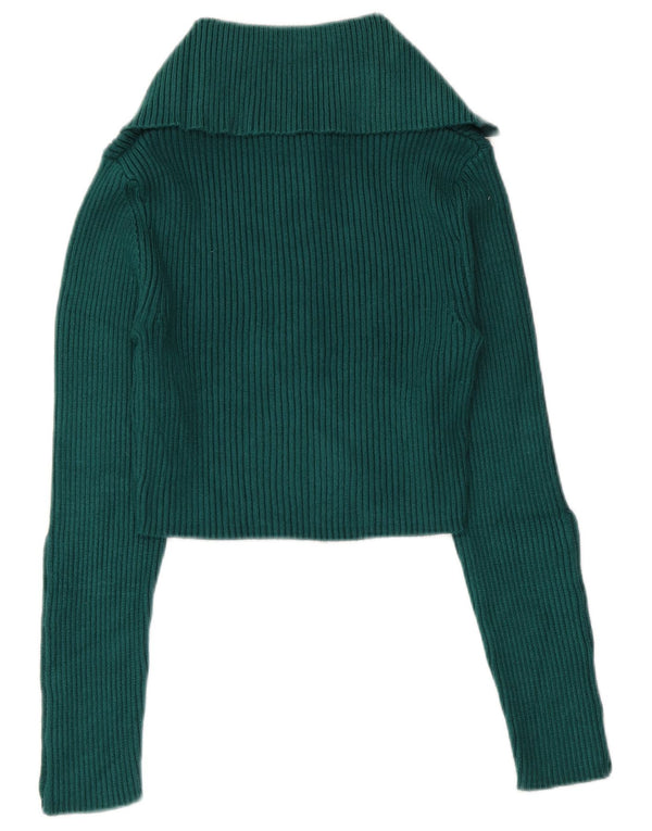 Zara Womens Crop Polo Neck Jumper Sweater UK 12 Medium Green Viscose