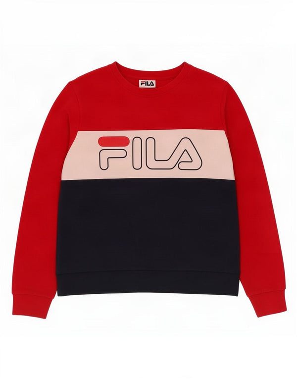 Fila Womens Graphic Sweatshirt Jumper UK 10 Small Navy Blue Colourblock