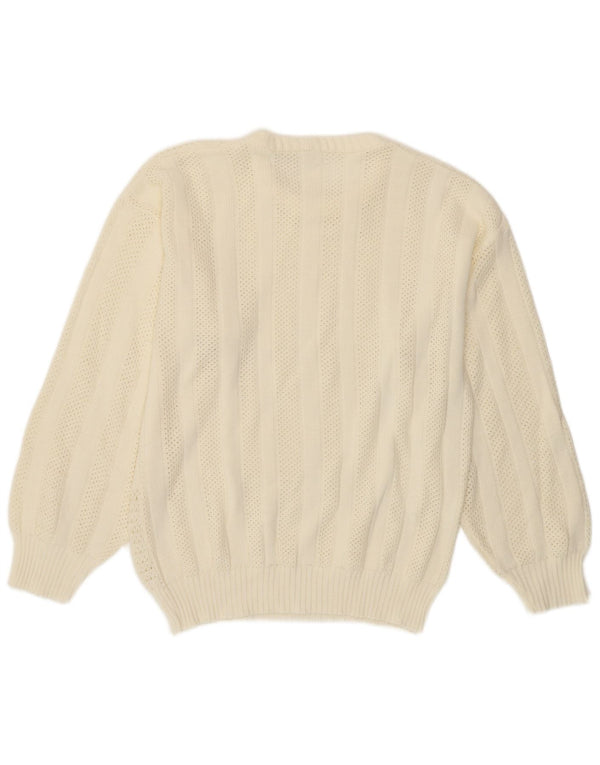 VINTAGE Dame sweater med rund hals IT 44 Medium Off White Akryl