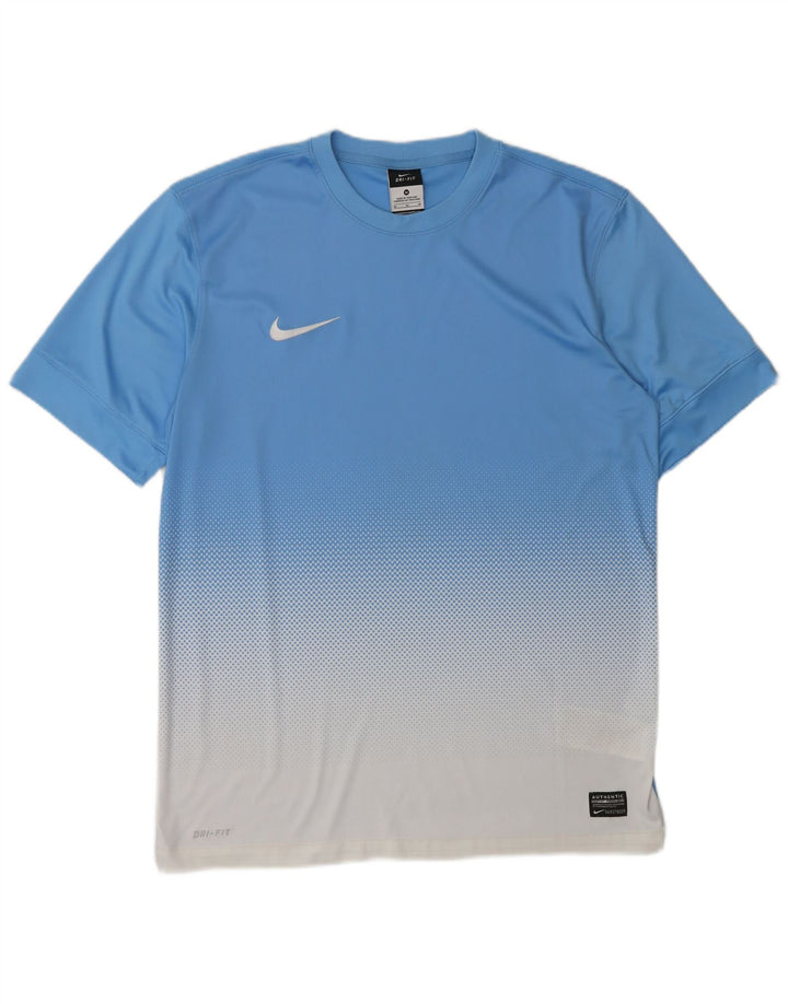 Nike Herre Dri Fit T-shirt Top Medium Blue Colourblock Polyester