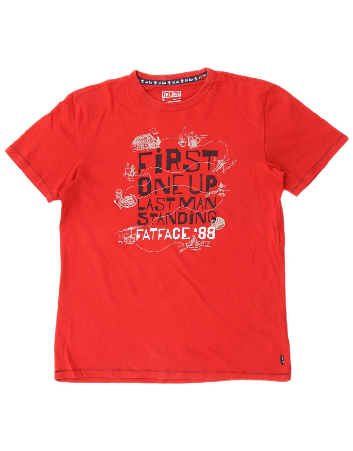 Fat Face Herre grafisk T-shirt Top Medium Rød Bomuld