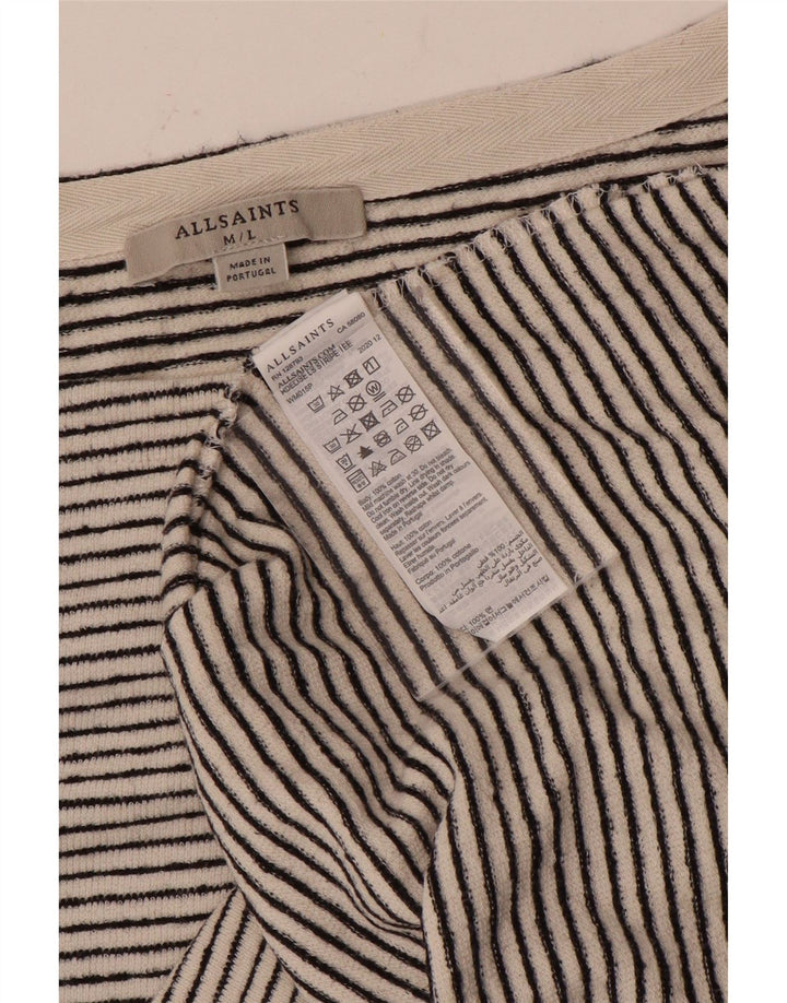 All Saints Dame Crop Top Langærmet UK 14 Medium Off White Stribet