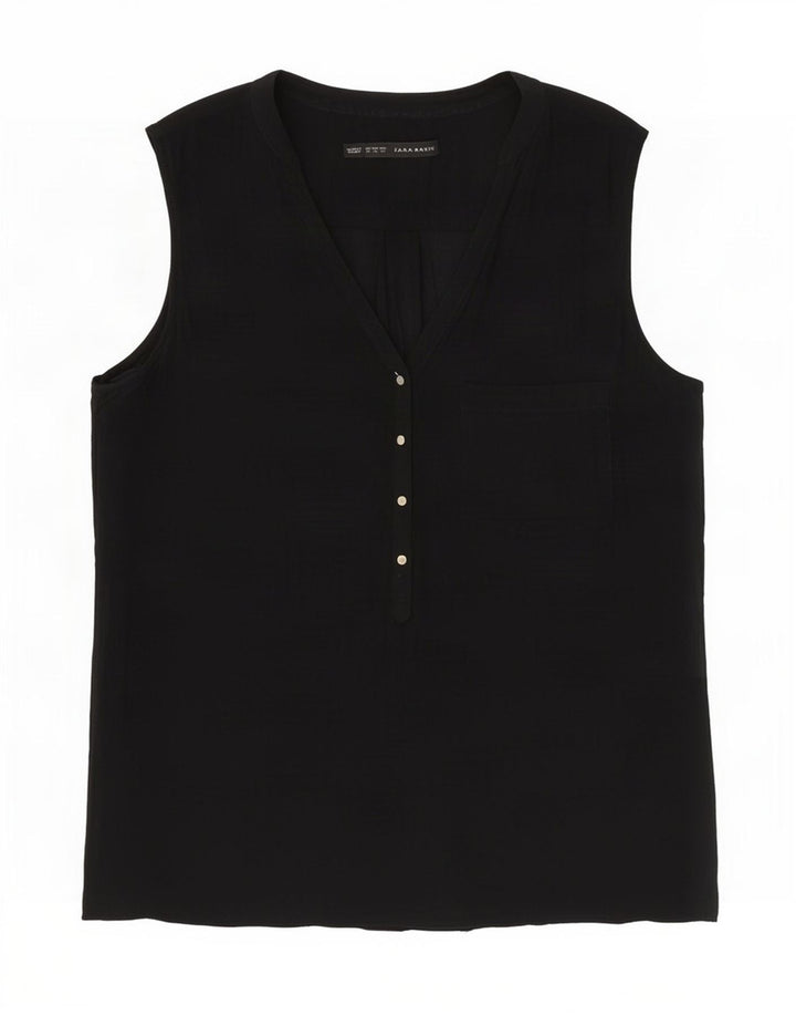 Zara Dame ærmeløs bluse Top UK 14 Medium Sort