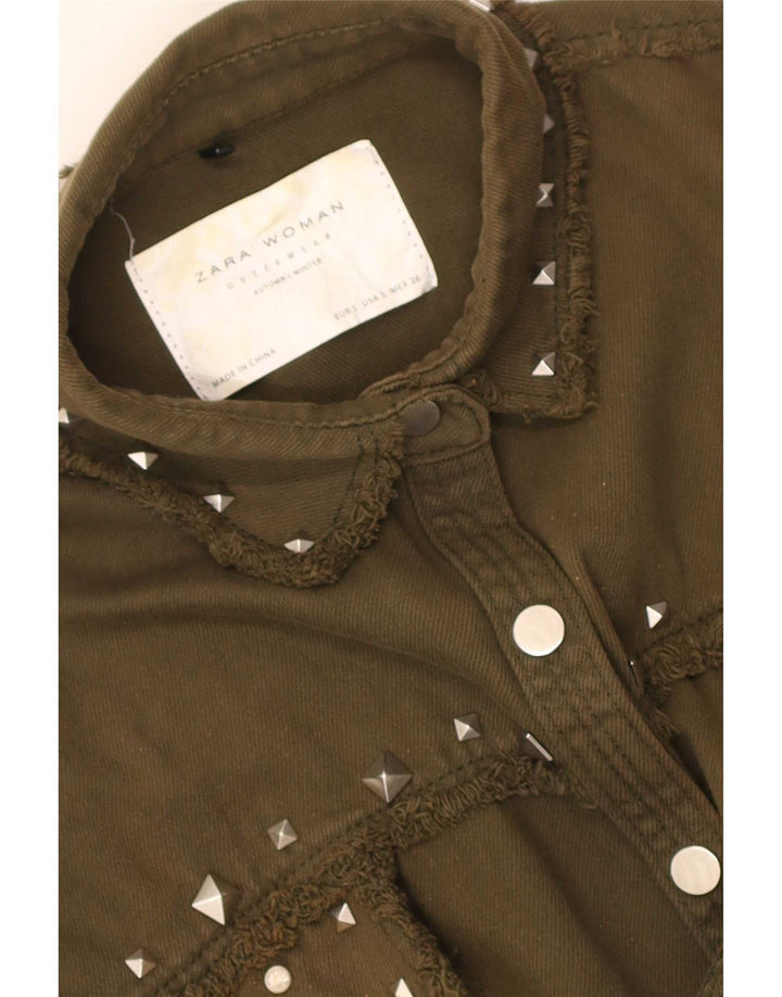 Zara Dame Oversized Denim Shirt UK 10 Small Khaki Paisley