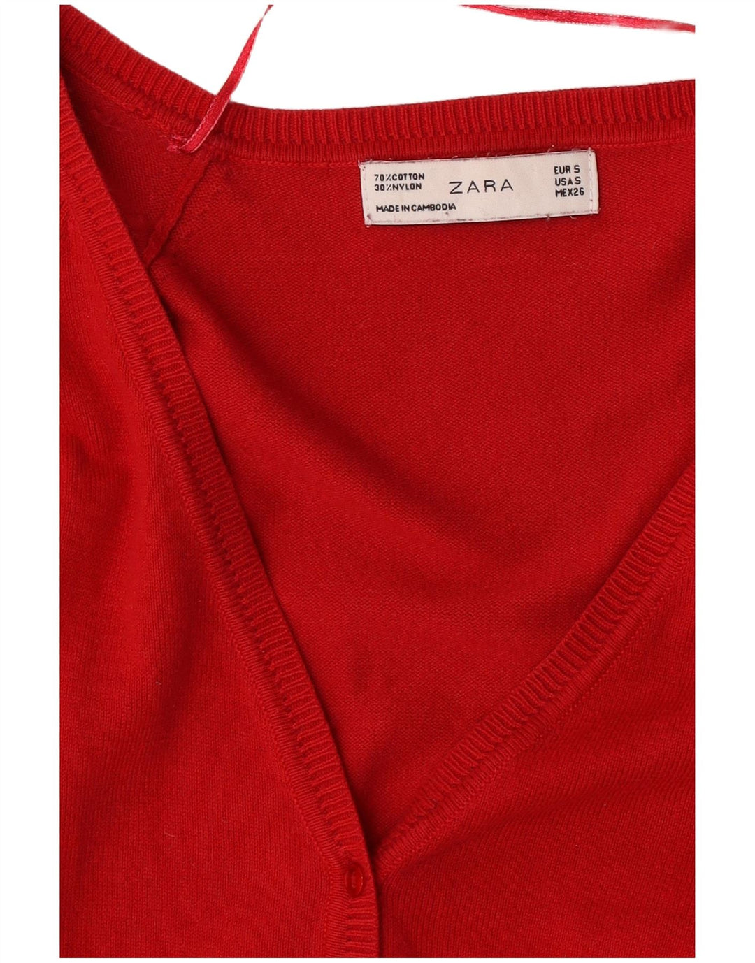 Zara Dame Cardigan Sweater UK 10 Lille Rød Bomuld
