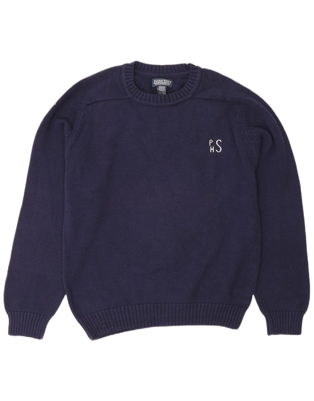 Lands End Herre Crew Neck Jumper Sweater Medium Navy Blue Uld
