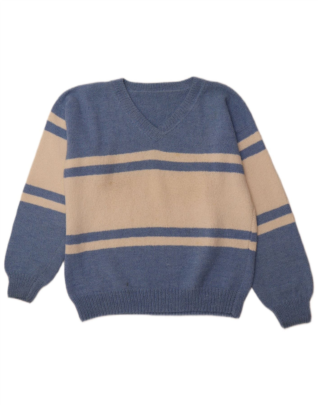 VINTAGE Herre V-hals sweater Stor blå farveblok