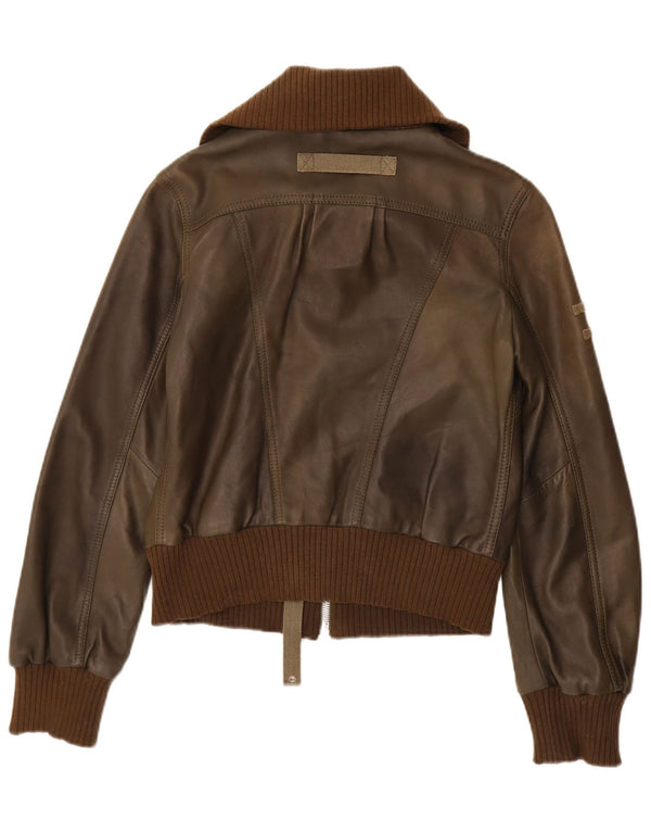Diesel Womens Bomber Læderjakke UK 12 Medium Brown Læder