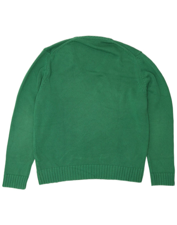 Zara Mens V-Neck Jumper Sweater Large Green Cotton