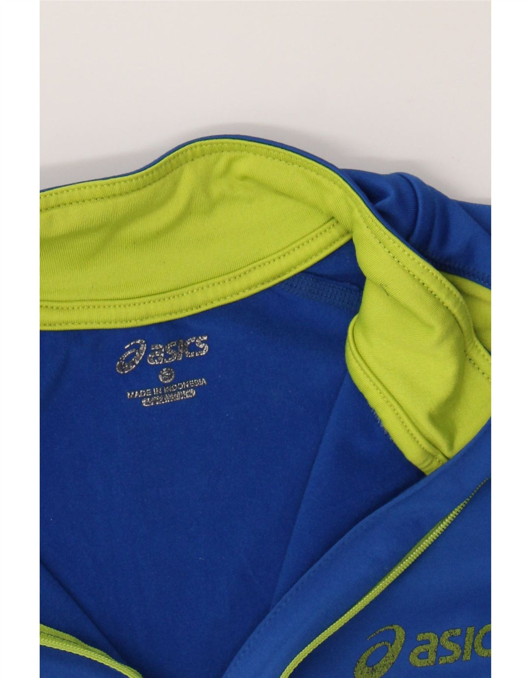 ASICS Boys Zip Neck Pullover Tracksuit Top 13-14 Years Blue Colourblock Vintage Asics and Second-Hand Asics from Messina Hembry 