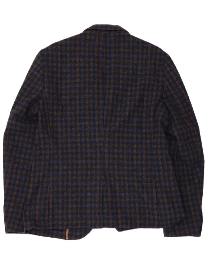 Vintage Herre 2-knaps blazerjakke EU 52 XL Marineblå Gingham Akryl