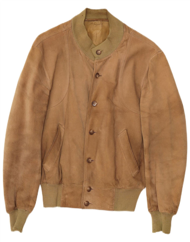 Vintage herre ruskind bomberjakke IT 50 Stort beige læder