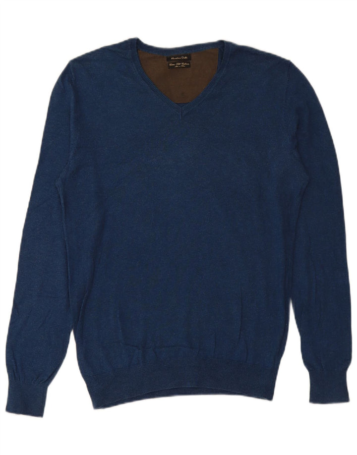 MASSIMO DUTTI Mens V-Neck Jumper Sweater Small Blue Cotton
