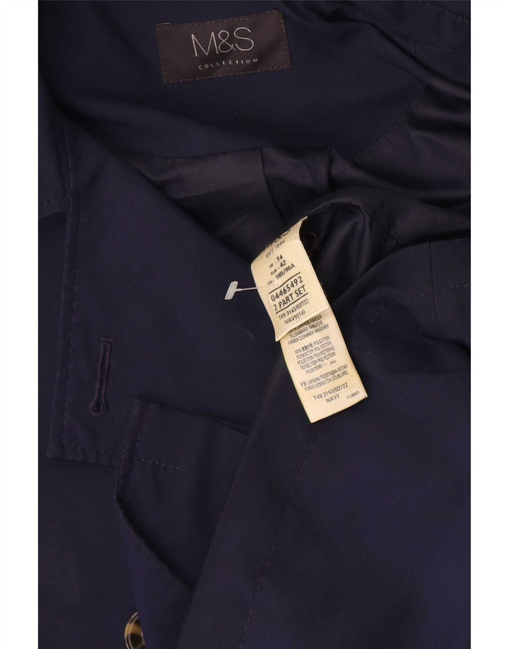 Marks & Spencer Womens Short Trench Coat UK 14 Large Navy Blue Polyester