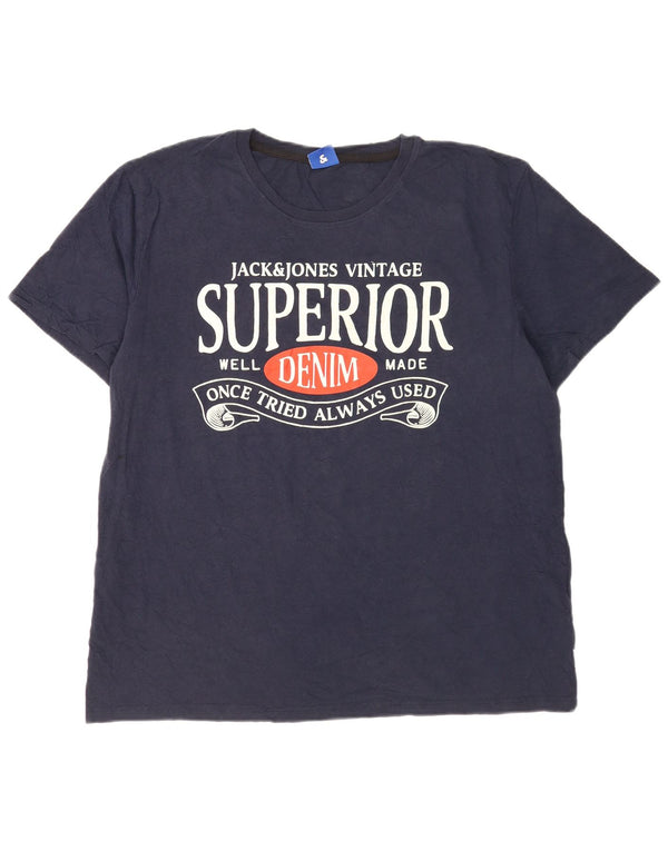 Jack & Jones Herre grafisk T-shirt top XL marineblå bomuld