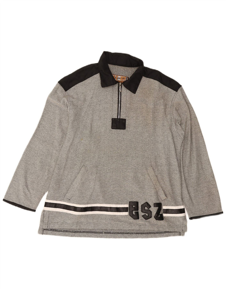 ZONE Herre grafisk langærmet poloshirt Medium Grey Colourblock