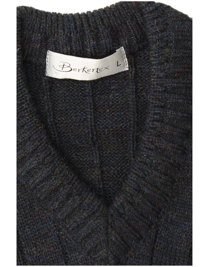BERKERTEX Herre V-hals sweater Large Navy Blue Argyle/Diamond