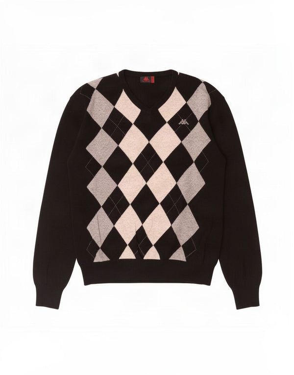 Kappa Herre V-hals sweater 2XL Sort Argyle/Diamant lammeuld