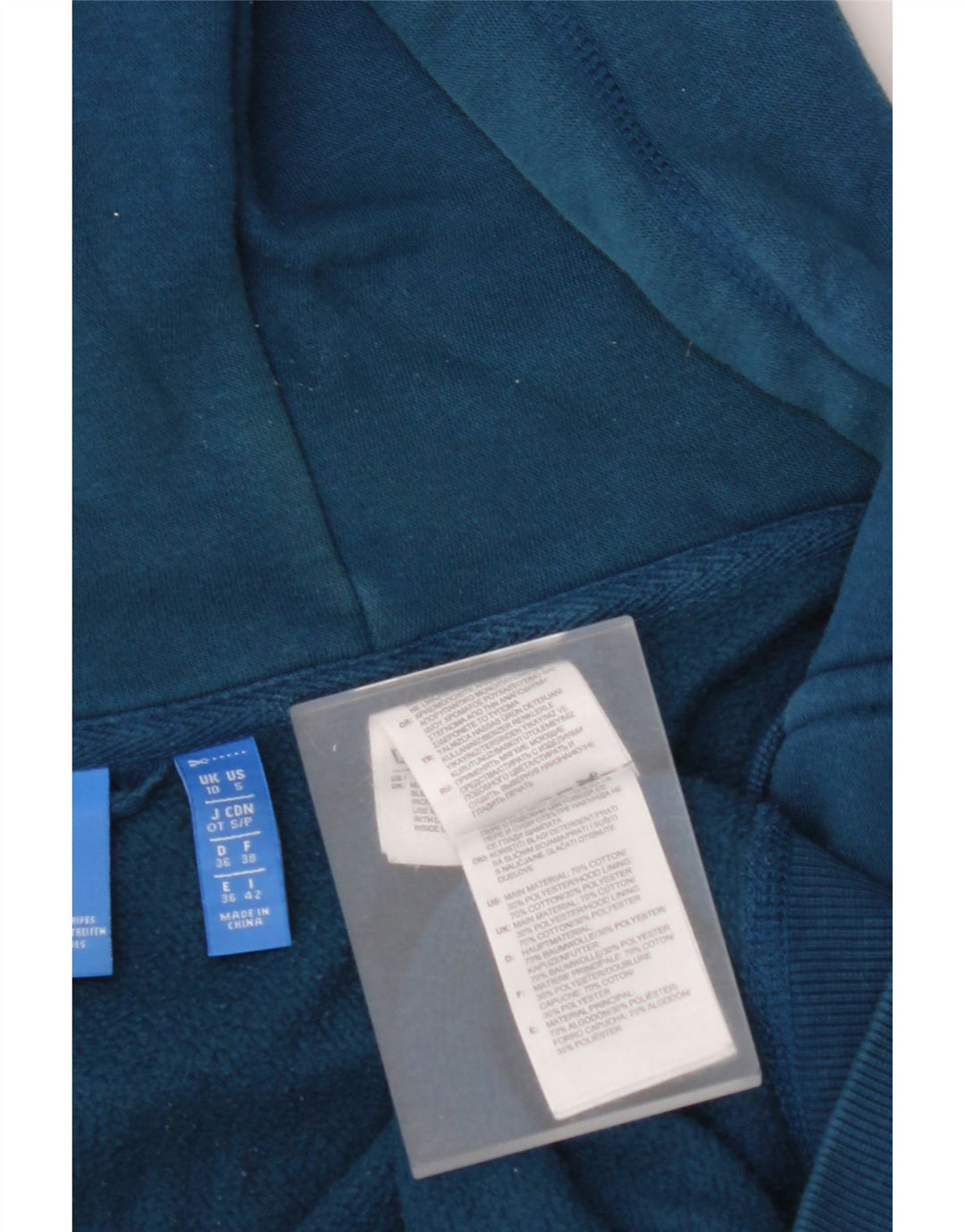 ADIDAS grafisk hættetrøje med lynlås til kvinder UK 10 Lille blå bomuld