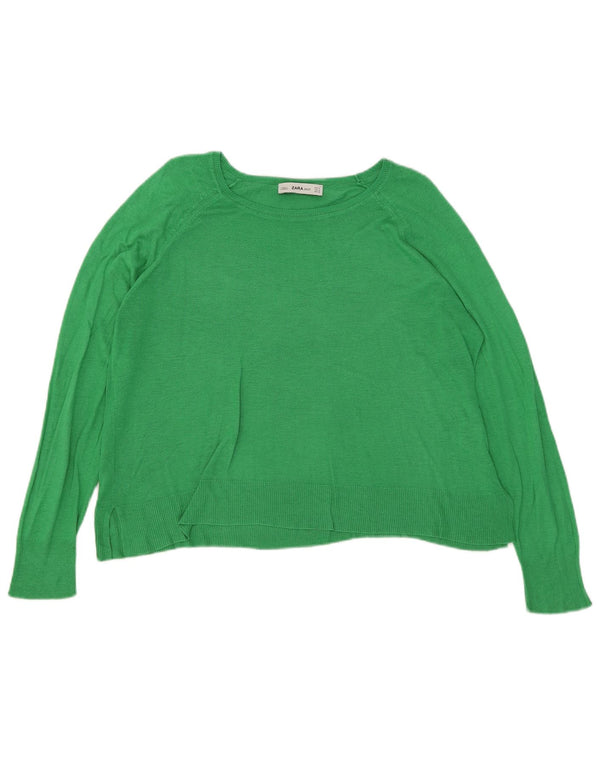 Zara Dame Oversized Boat Neck Jumper Sweater UK 14 Medium Green Viscose