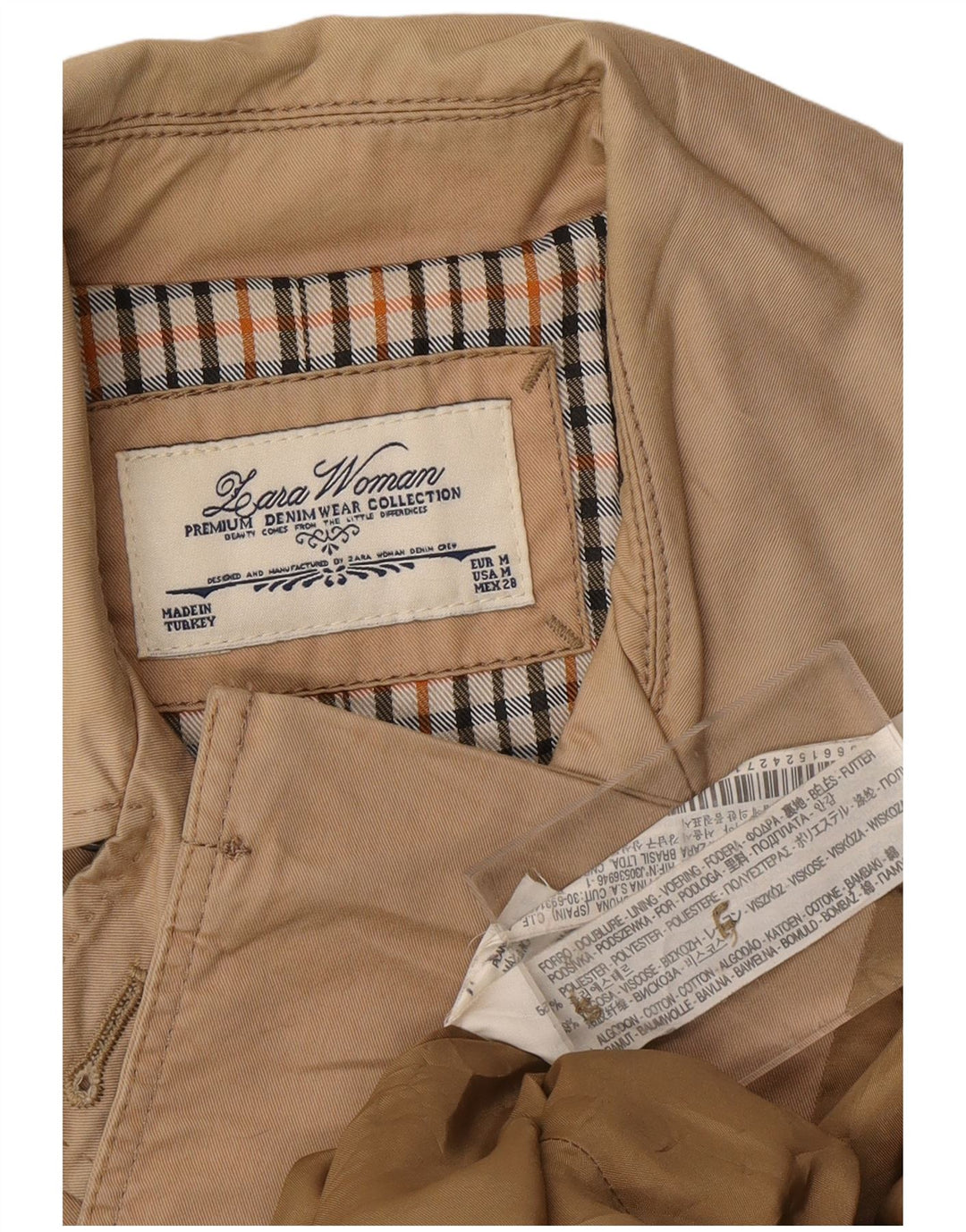 ZARA dobbeltradet trenchcoat til kvinder UK 14 Medium Beige Colourblock