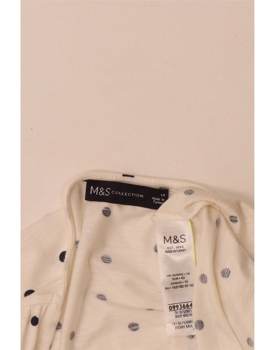 Marks & Spencer Dametop Langærmet UK 14 Stor Off White Plettet